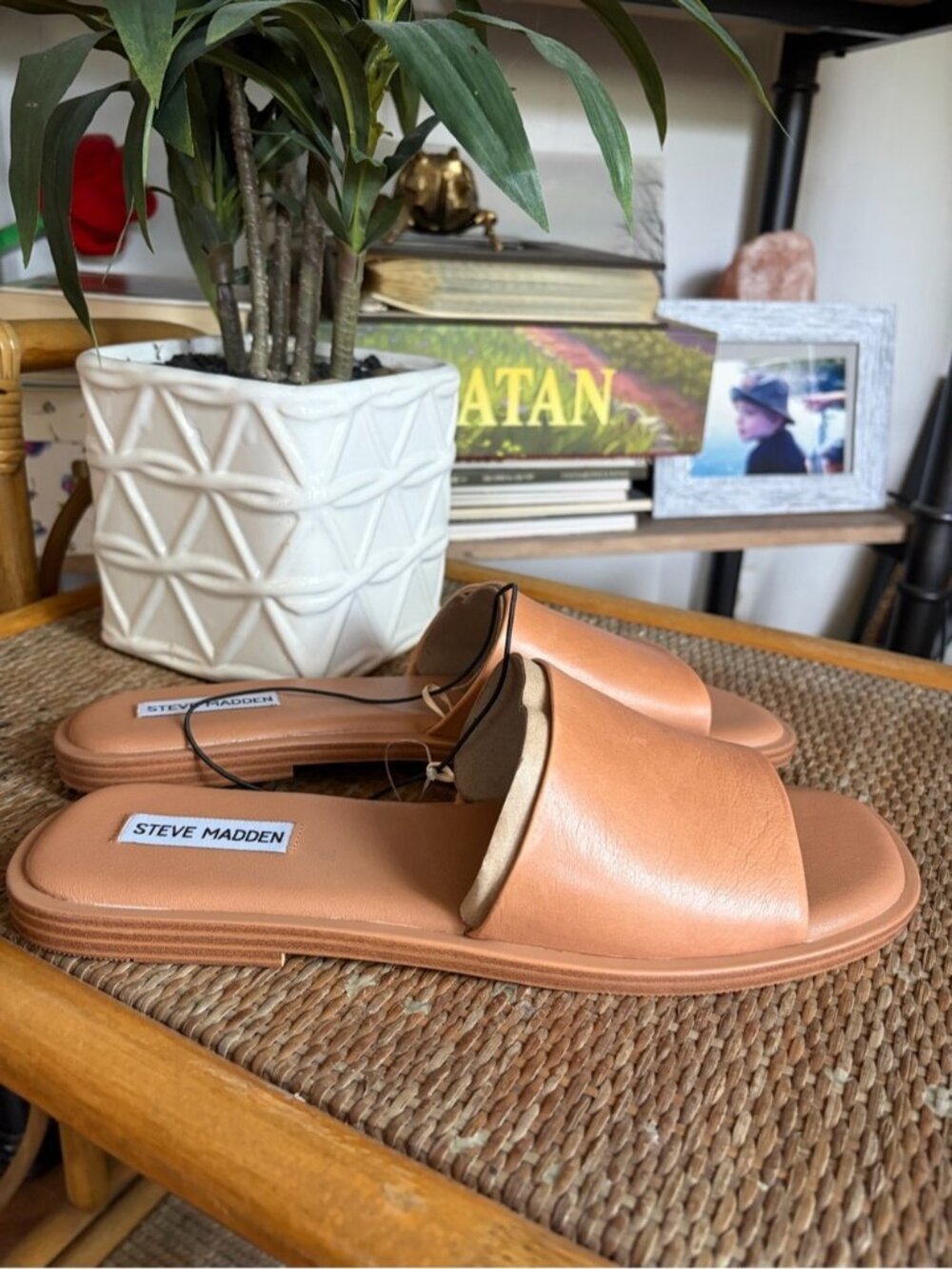 Steve Madden Leather Slide Sandals Camel brown women’s size 11 open toe NEW - Picture 3 of 6
